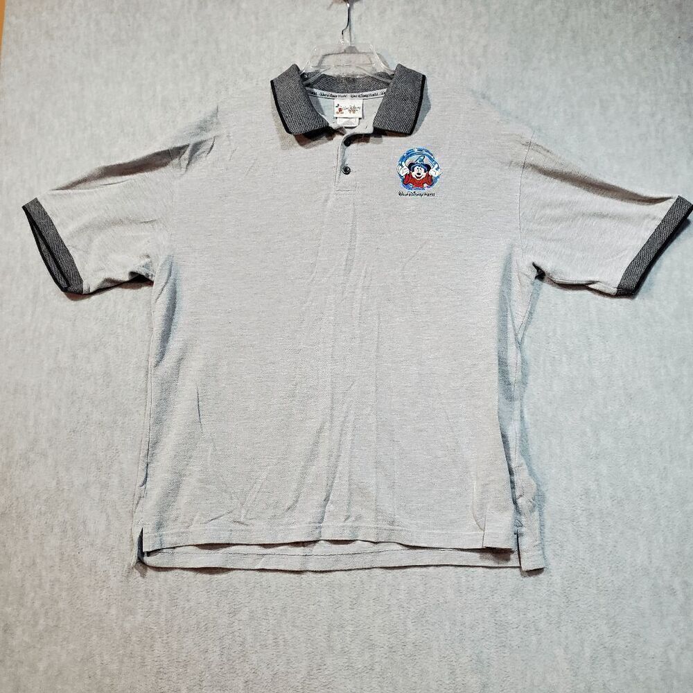 Walt Disney World Shirt Mens XL Gray Polo Golf Embroidered Fantasia Slit Vintage